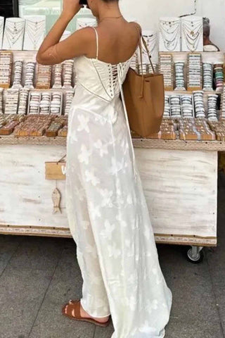 Maxikleid aus Jacquard mit Blumenmuster, Quasten und Schnürung 