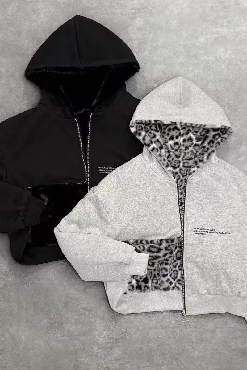 Reversible Vintage Leopard Zipper Hoodie