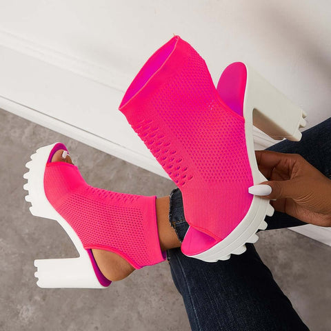Mesh Peep Toe Platform Chunky High Heels Slingback Sandals