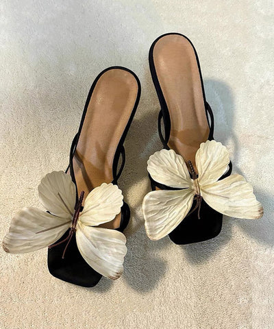 Nuevas sandalias de tacón alto con punta cuadrada y lazo floral 