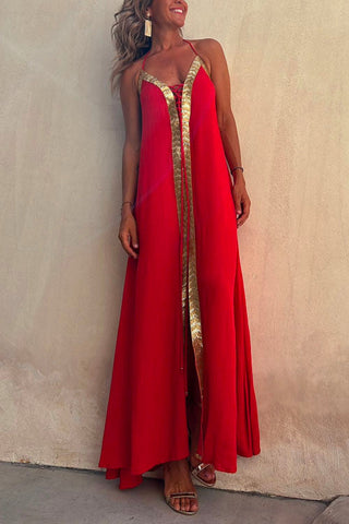 Vestido largo de tirantes finos con escote en V y espalda descubierta con lentejuelas de Meridress