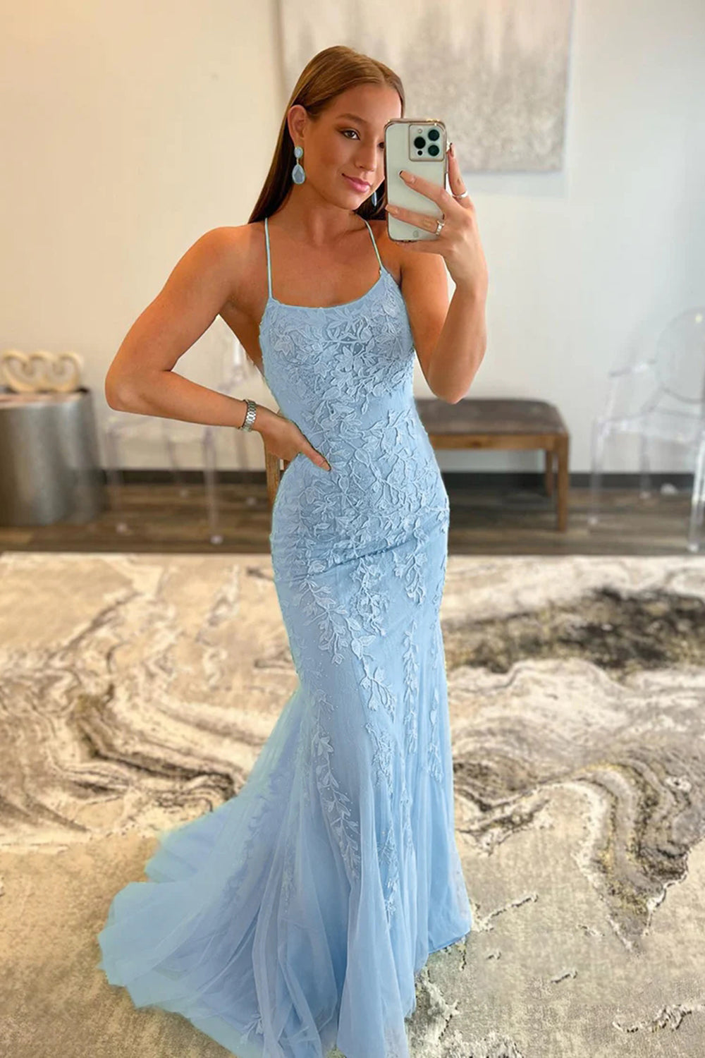 Lucille | Meerjungfrauen-Abendkleid mit Spaghettiträgern und Spitze