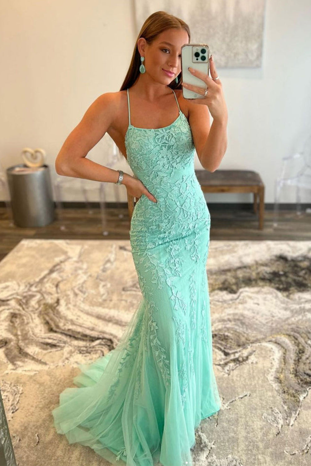 Lucille | Meerjungfrauen-Abendkleid mit Spaghettiträgern und Spitze