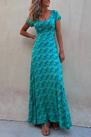 Vestido largo Meridress con estampado floral, manga corta y dos bolsillos laterales