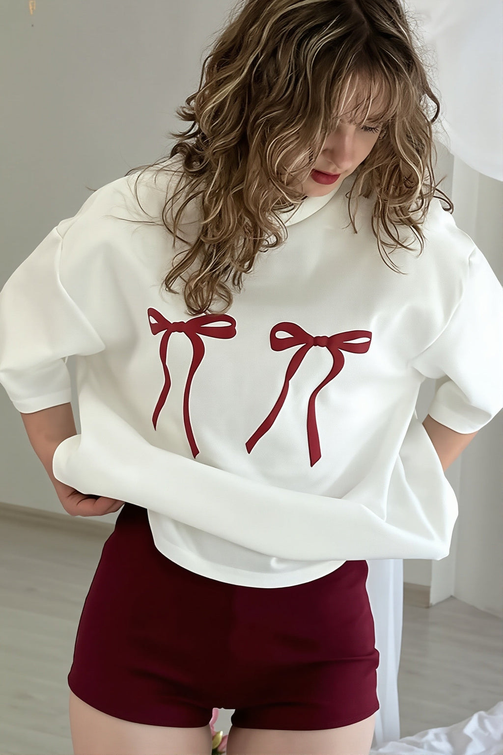 Loose Bow Print Fashion T‑shirt