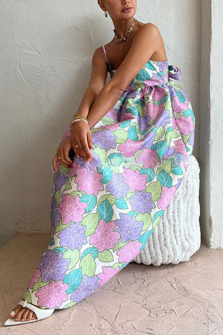 Garden Goddess – A-Linien-Midikleid mit Blumenmuster und Schleife auf der Rückseite 