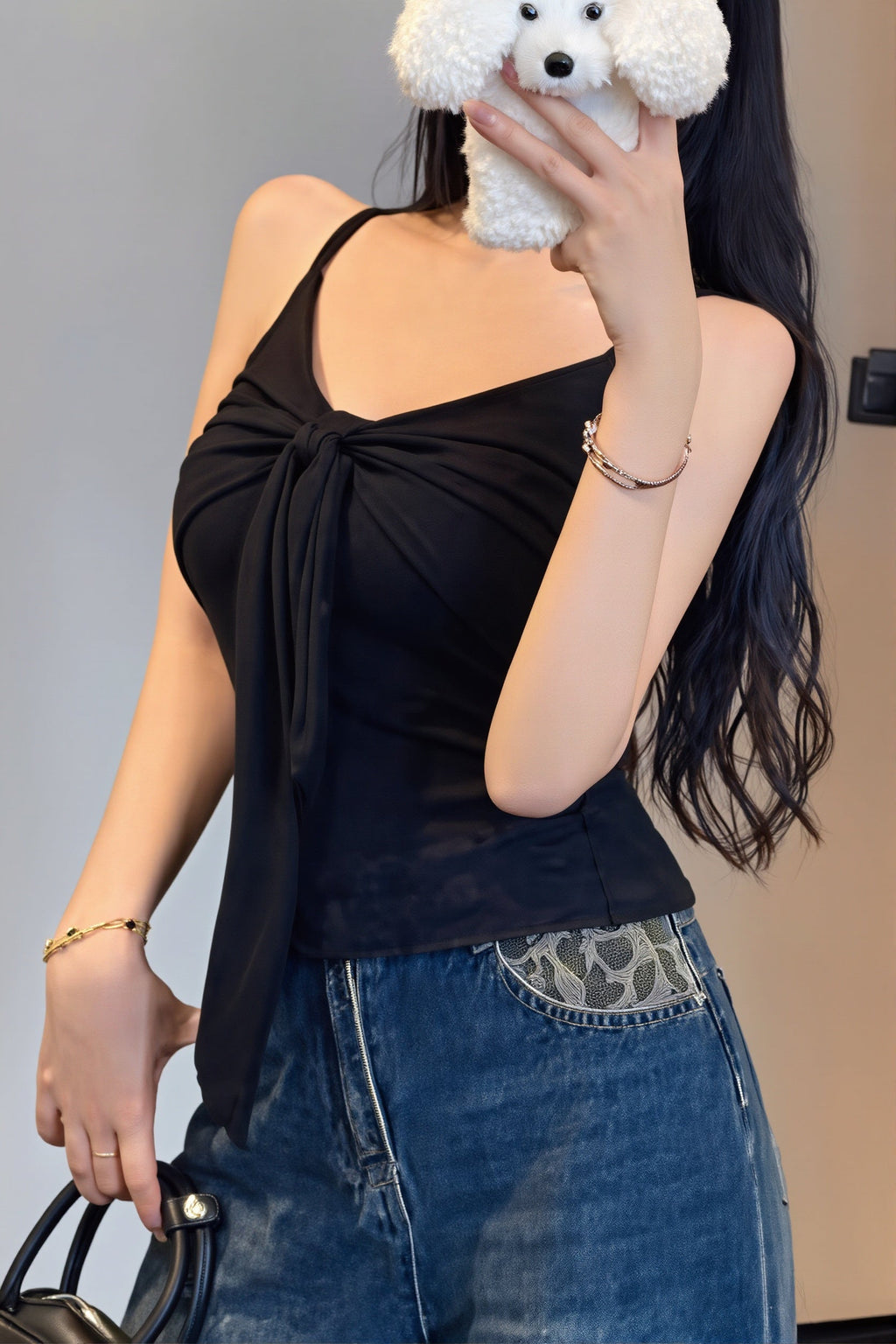 V Neck Bow Ruffle Padded Cami Top