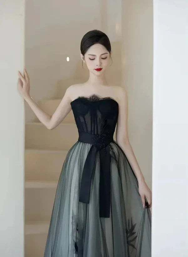 A-Linien-Abendkleid mit herzförmigem Herzausschnitt und Korsett, langes Tüllkleid