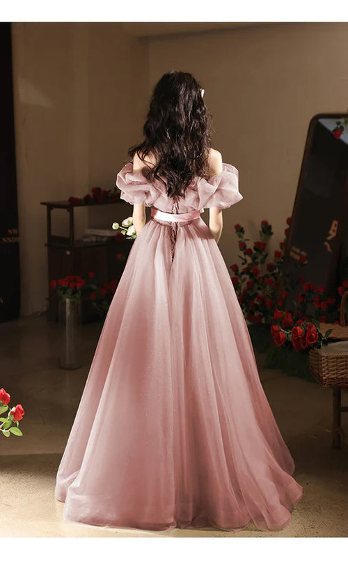 A-Line Princess Off Shoulder Tulle Party Dress Prom Dress