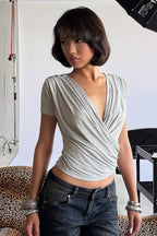Metal Cross Ruched Fitted Blouse