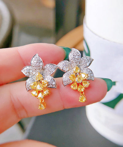 DIY Colorblock Alloy Zircon Crystal Floral Stud Earrings