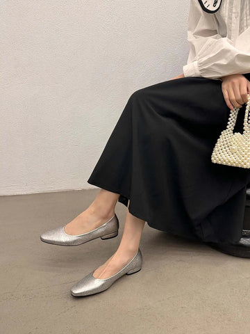 Mocasines de mujer beige, amarillo, plateado y negro con punta redonda, zapatos de vestir informales tipo Mary Jane, elegantes, sin cordones, talla 35-39 