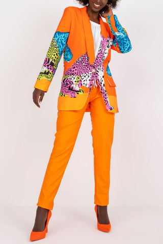 Langer Blazer im Slim Fit mit Leopardenmuster und Kontrast 