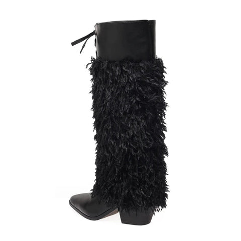 Weiße blaue Feder spitze hohe Stiefel Damen elegante High Heels Schuhe Damen Casual Winter Herbst Catwalk Perform Kniehohe Stiefel 