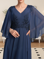 Vestido de gasa con encaje y escote en V, largo hasta la rodilla, para madre de la novia, con lentejuelas y abalorios
