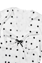 Polka Dot V-Neck Puff Sleeve Waist Tie Bodycon Maxi Dress