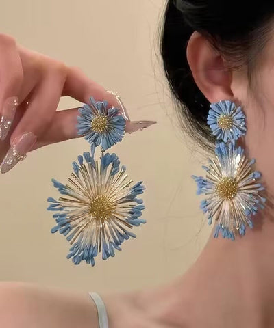 Casual Blue Alloy Sunflower Drop Earrings