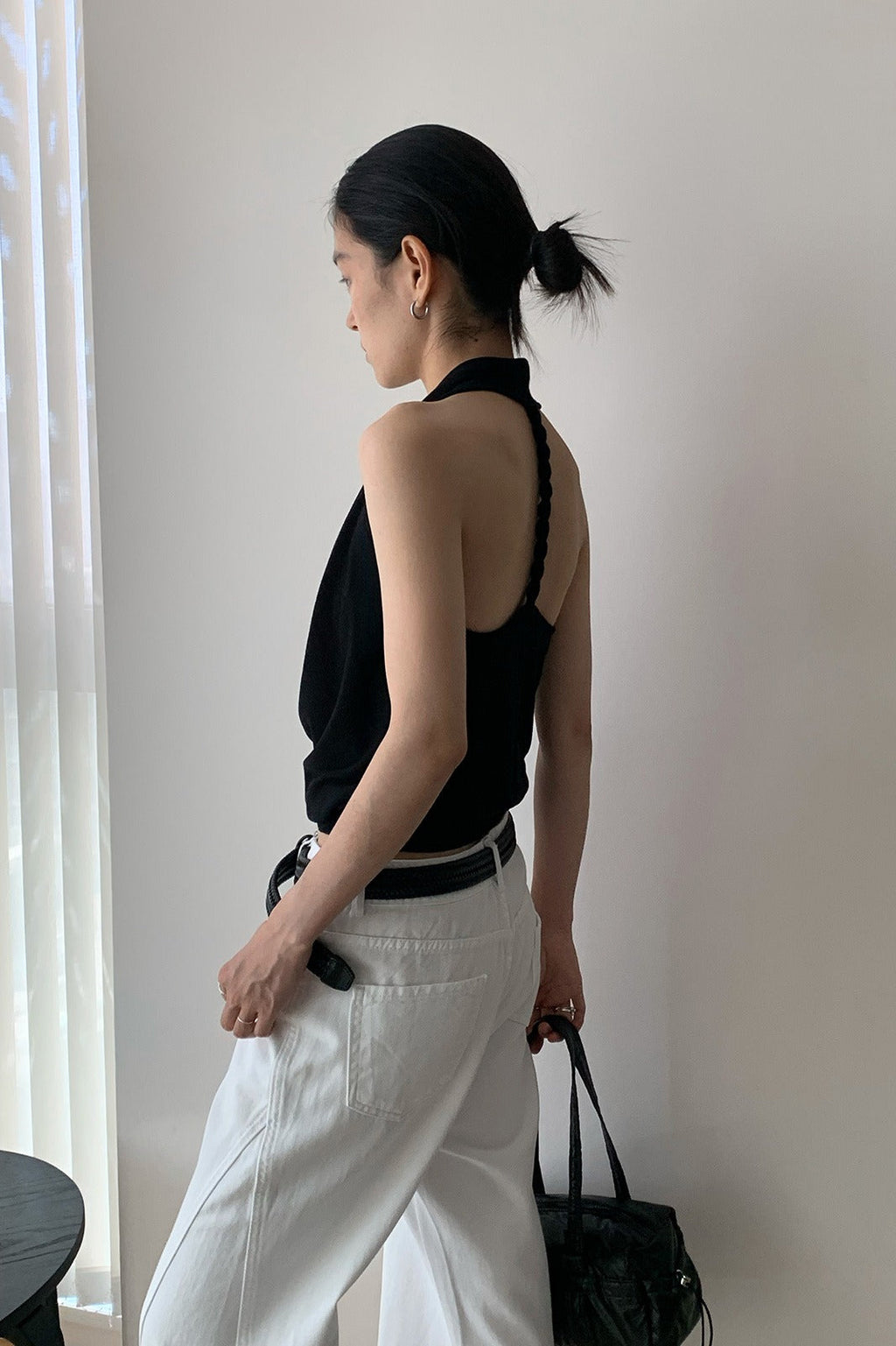 Elegant Solid Draped Neck Halter Top
