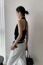 Elegant Solid Draped Neck Halter Top
