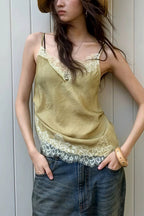 Acetate Lace Panel V Neck Cami Top