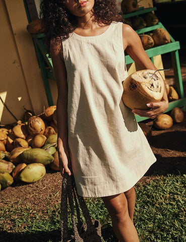 Hollow Back Cotton-Linen Mini Dress