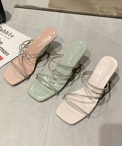 Grüne Mode Spleißen High Heel Hausschuhe Zirkon Peep Toe 