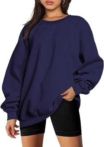 Women Clothing Round Neck Pullover Loose Casual Fleece Lined Oversized Sweater
