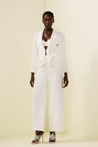 3D Flower Long Sleeve Blazer & High Waist Pants Set