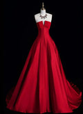 A-Linien-Ballkleid, rot, schlicht, aus Satin, langes Partykleid, Abendkleid, formelles Kleid