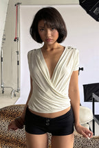 Metal Cross Ruched Fitted Blouse