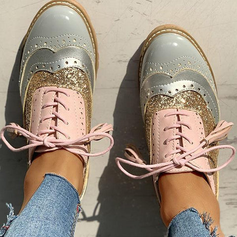 Vintage Oxford Brogues Chunky Block Heel Shoes Lace-up Pumps