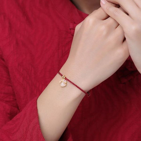 Sterling Silver Auspicious Rabbit Transit Red Rope Braided Bracelet