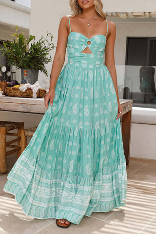 Sexy Urlaub Blumen Rückenfrei Quadratischer Kragen Bedrucktes Kleid Kleider 