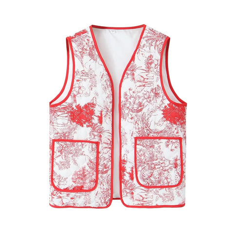 Vintage Patchwork Floral Print Quilted Pocket Waistcoat