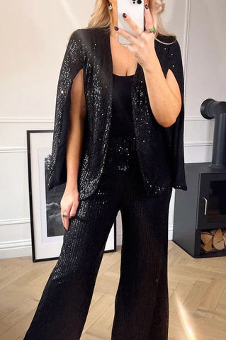 Besondere festliche Kleidung – Pailletten-Cape-Blazer 