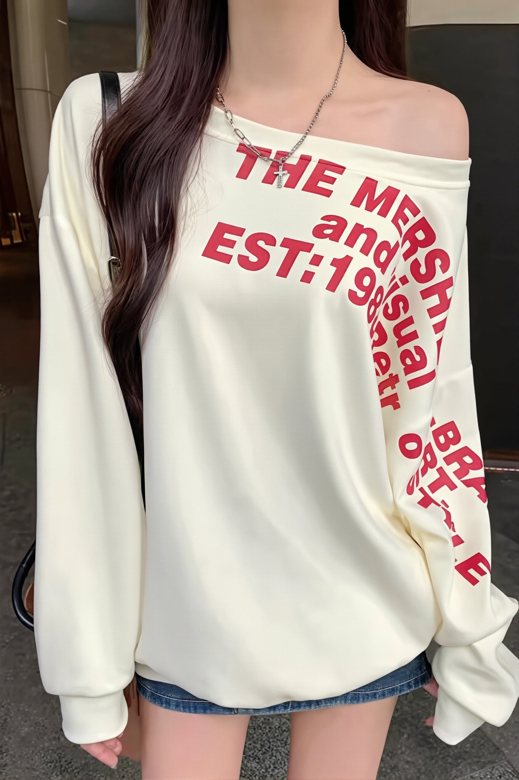 Off Shoulder Letter Print Sweatshirt
