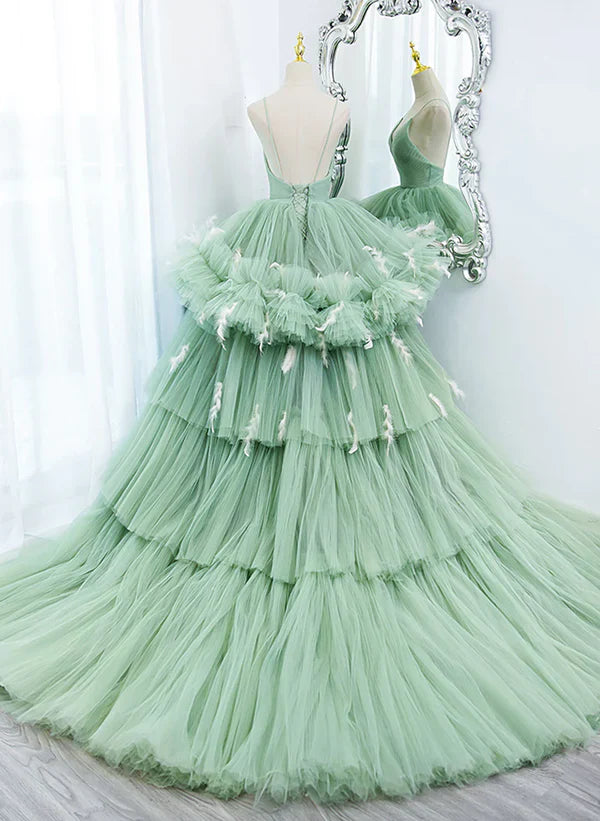 Vestido de tul en capas con espalda baja, vestido dulce, vestido de quinceañera