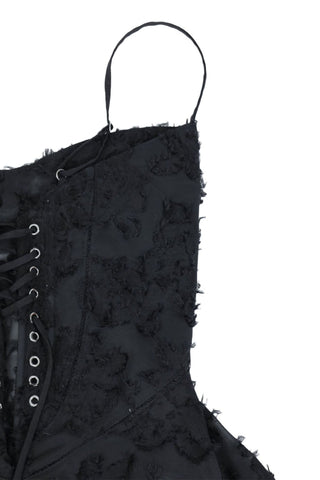 Maxikleid aus Jacquard mit Blumenmuster, Quasten und Schnürung 