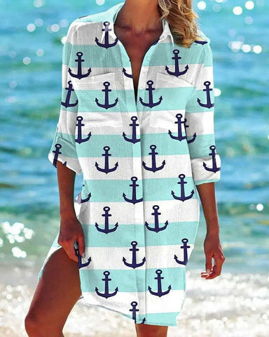 Bikini Coat Swimsuit Cardigan Women's Printed Holiday Beach Shirt