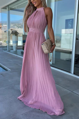 Neckholder-Plissee-Swing-Kleid 