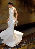 Einfaches Neckholder-Satin-Partykleid Abschlussballkleid Bodenlanges Abendkleid