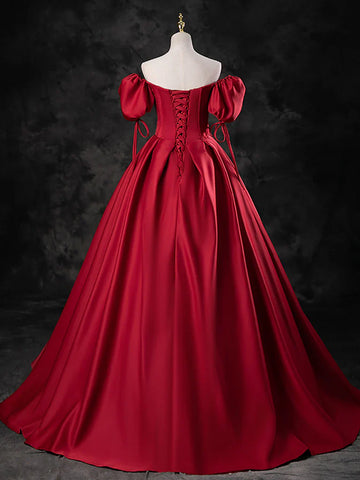 A-Line Sweetheart Neck Burgundy Long Prom Dress Formal Dress