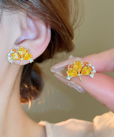 Vogue Gold Kupfer Zirkon Ginkgo Blätter Ohrstecker 