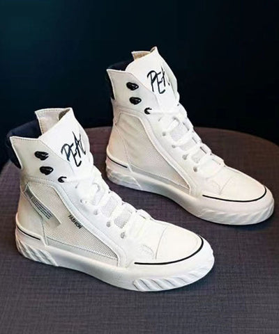 Weiße, lässige, atmungsaktive Mesh-Stiefel mit Schnürung und Spleiß-Plateau 