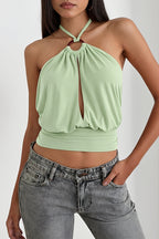 Solid Hollow Waist Slim Halter Top