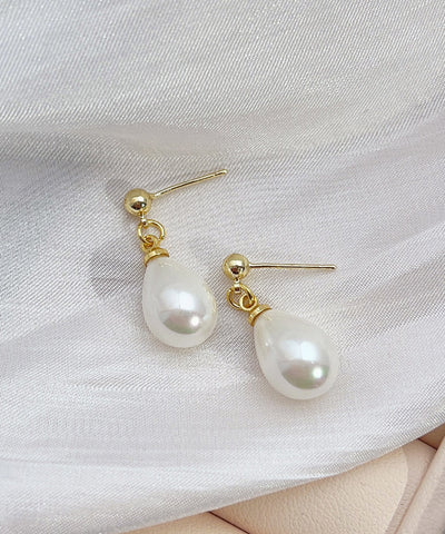 Stylish White Copper Alloy Pearl Water Drop Stud Earrings