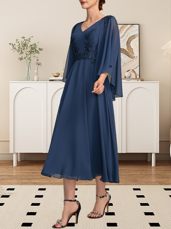 Vestido de gasa con encaje y escote en V, largo hasta la rodilla, para madre de la novia, con lentejuelas y abalorios