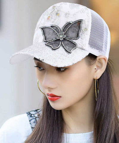 Gorra de béisbol con mariposa de circonita y malla rosa de moda de verano para mujer 