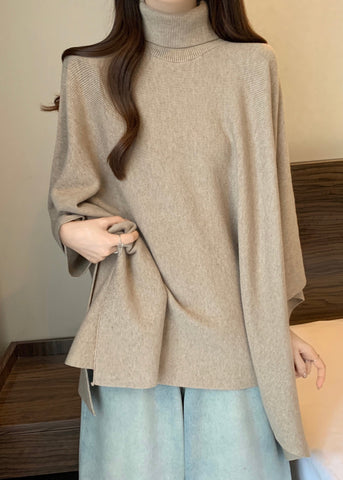 Eleganter senfgelber Rollkragenpullover, asymmetrisch, gemütlich, aus Baumwolle, Strickpullover, Frühling 