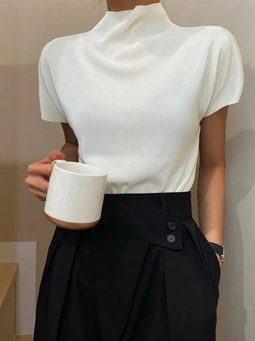 Loose Short Sleeves Solid Color Halter-Neck T-Shirts Tops